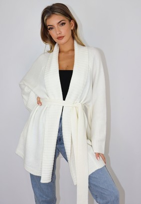 Missguided White Belted Long Knitted Cardigan