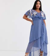 Thumbnail for your product : ASOS DESIGN Curve cape back dipped hem maxi dress in embroidery