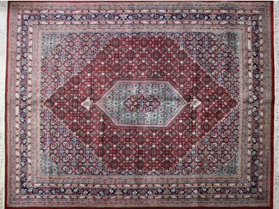 Isabelline Burgman Oriental Handmade Hand-Knotted Rectangle 10' x 14 Wool Area Rug in Red/Black/Gray