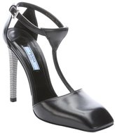 Thumbnail for your product : Prada black leather and metal t-strap pumps