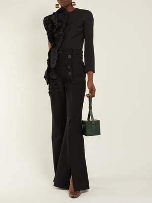 A.W.A.K.E. Mode Ruffled Asymmetric Wool Blend Top - Womens - Black