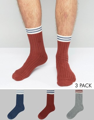 ASOS Cable Boot Socks With Stripe Roll Top 3 Pack