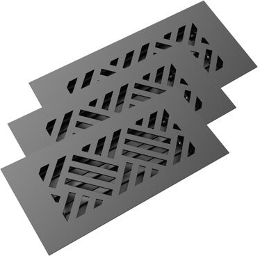 Reggio Register 4x10 (3-Pack) Low-Profile Steel Floor Vent Cover - Diagonal Pattern - With Louver