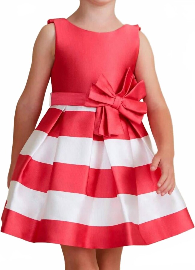 Abel & Lula Girls' Stripe Ribbon Dress In Fuchsia