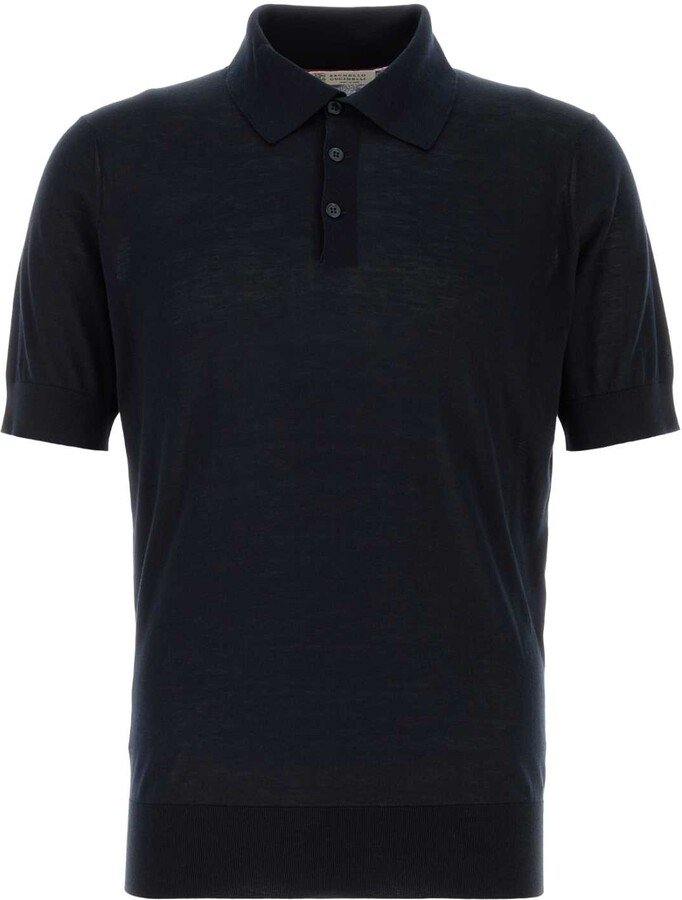Brunello Cucinelli Midnight Blue Silk Blend Polo Shir