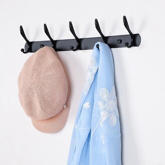 Unique Bargains Stainless Steel Wall Mounted Coat Rack Hook for Coat Hat  Towel Black 5 Hooks 17.7 x 2.8 x 3.7(L*W*H)