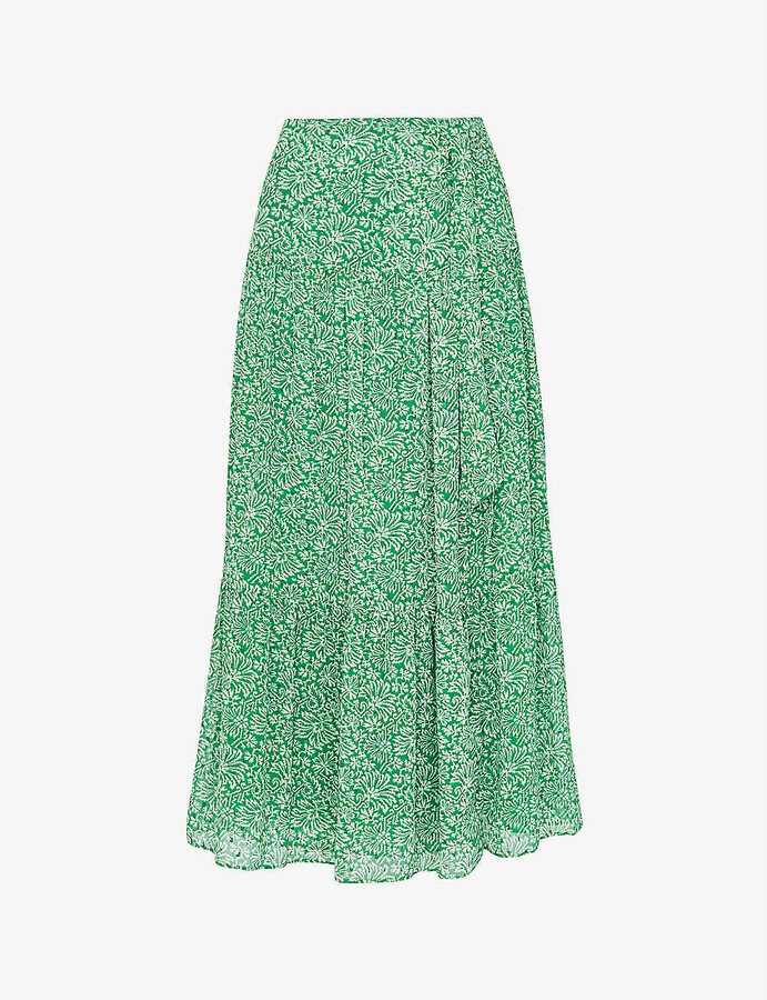 Whistles Indo floral-print woven midi skirt - ShopStyle