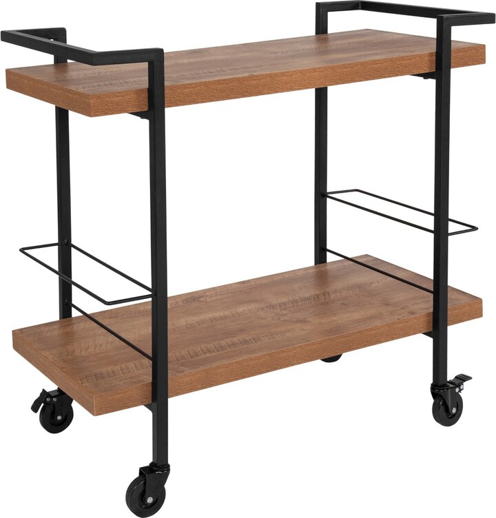 Emma and Oliver Rustic Wood Grain Kitchen Bar Cart with 2 Storage Racks