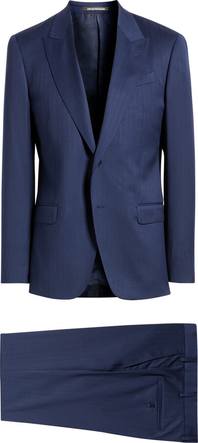 Emporio Armani G-Line Peak Lapel Navy Wool Herringbone Suit