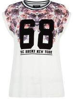 Thumbnail for your product : New Look Teens White 68 Ribbed Floral Print Neck T-Shirt