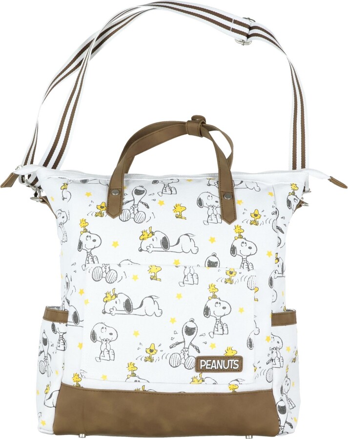 Peanuts Snoopy and Woodstock Convertible Canvas Tote Bag Purse With Backpack Straps And Adjustable Shoulder Strap