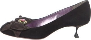 Christian Lacroix Suede Pumps Black Crystal & Bow Accents Square-Toes | Christian Lacroix Suede Bow Accents Pumps in Black, Women's IT 37.5 | 7.5