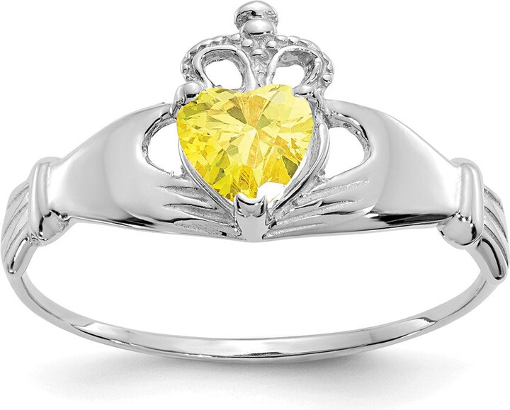 Diamond2Deal 14k White Gold Yellow Cubic Zirconia Claddagh Heart Ring