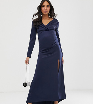 tfnc velvet maxi wrap dress in navy