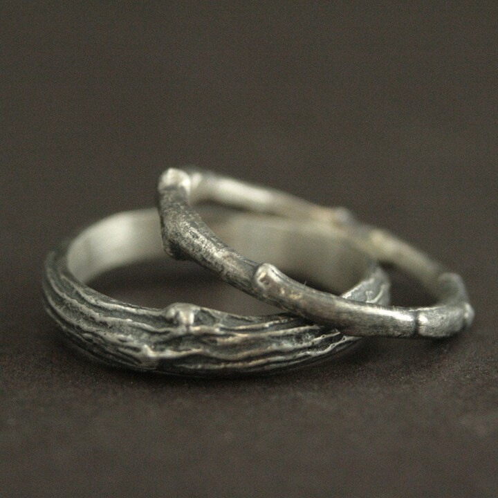 Etsy Bands Outdoors Rings Silver Twig Tree Bark Branch Nature Wedding Men's Ring Women's Band