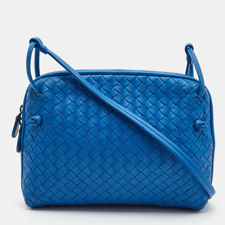 Bottega Veneta Blue Intrecciato and Stitched Leather Nodini Crossbody Bag