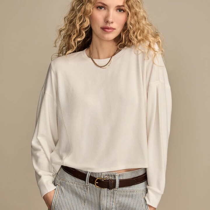 Lucky Brand Cloud Exposed Seam Top - Women's Clothing Tops Tees Shirts in Whisper White