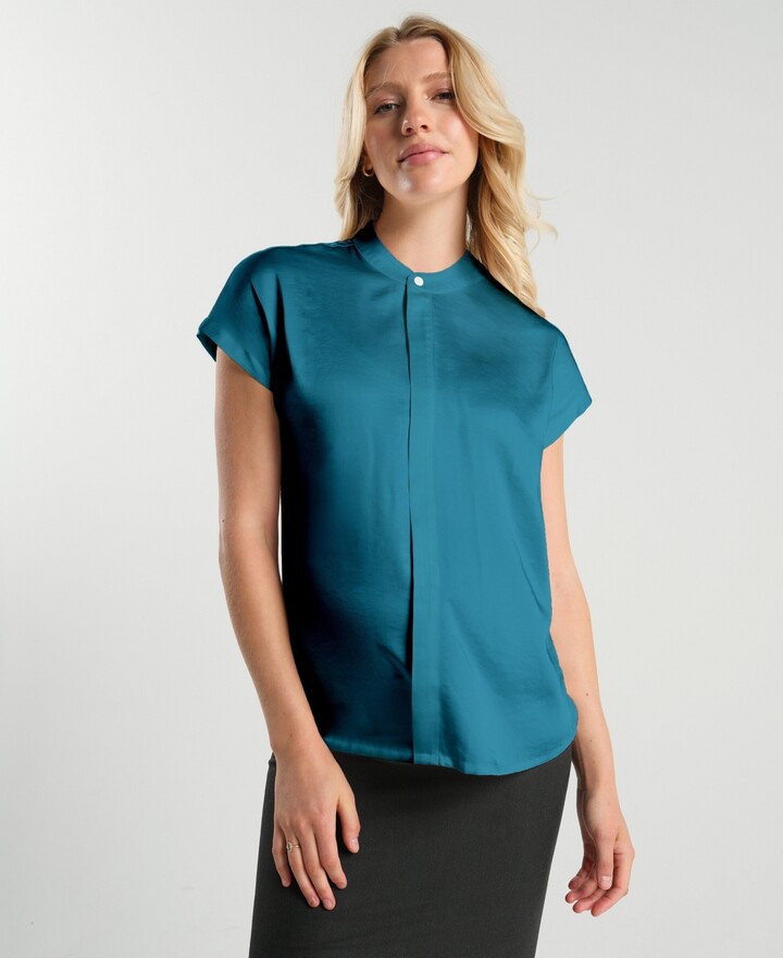 Marion Maternity Short Sleeve Satin Shell Top with Concealed Nursing Zip