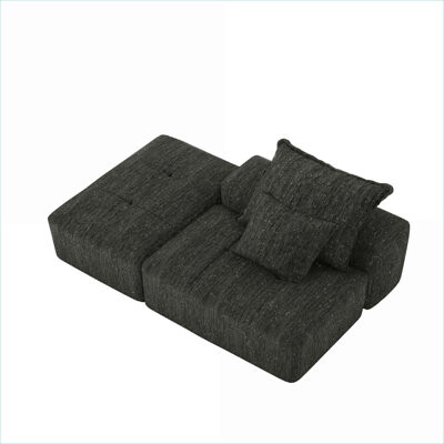 Wrought Studio Sectional Sofas Modern Oversized Modular for Living Room Family Sparkling Chenille No Assembly | Black | Foam+Spring