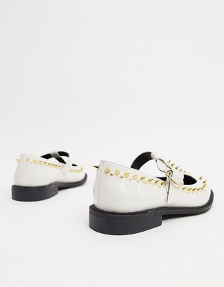 ASOS DESIGN Mercy studded flat shoes in bone