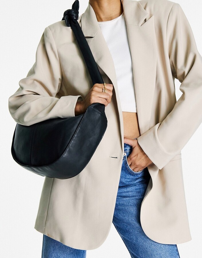 Topshop premium leather sling shoulder in black - ShopStyle