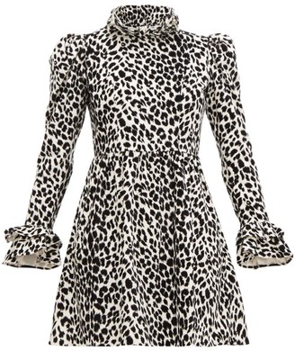Batsheva Leopard-print Ruffled Cotton-velvet Dress - Leopard