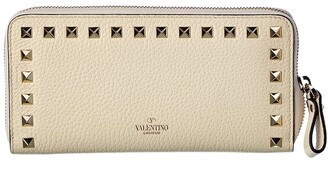 Valentino Rockstud Large Grainy Leather Zip Around Wallet