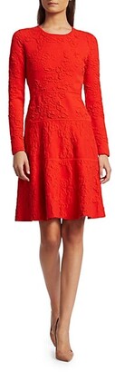 Lela Rose Textured Knit Long-Sleeve Dress