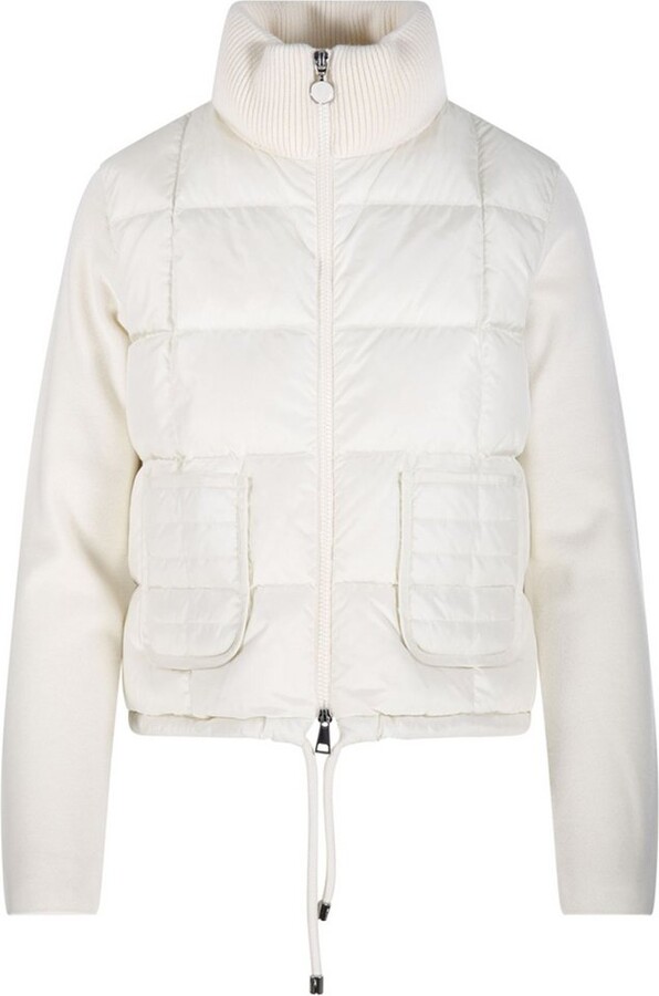 Moncler Square-Quilted Padded Wool Zip-Up Cardigan