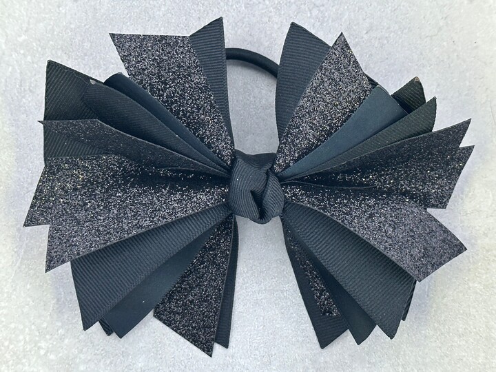 Black Gymnastics Bow - Softball Volleyball Soccer Lacrosse Dance Cheer Hair Tie Streamers Pony
