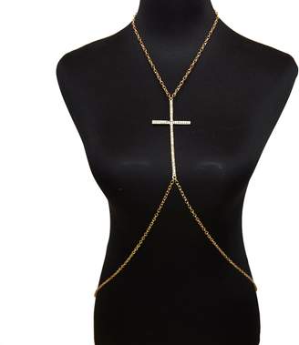 lureme® Simple Style Gold Tone Cross with Crystal Body Chain