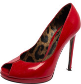 Thumbnail for your product : Dolce & Gabbana Red Patent Leather Peep-Toe Platform Pumps Size 36.5