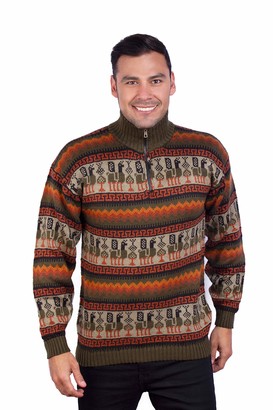 INTI ALPACA Turtleneck Half Zip Dark Green Alpaca Jumper Sweater for Men (Medium)