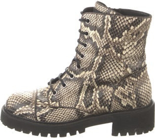 Giuseppe Zanotti Snakeskin Ankle Combat Boots Brown & Neutrals Animal Print Round-Toes Lace-Up Closure at Uppers