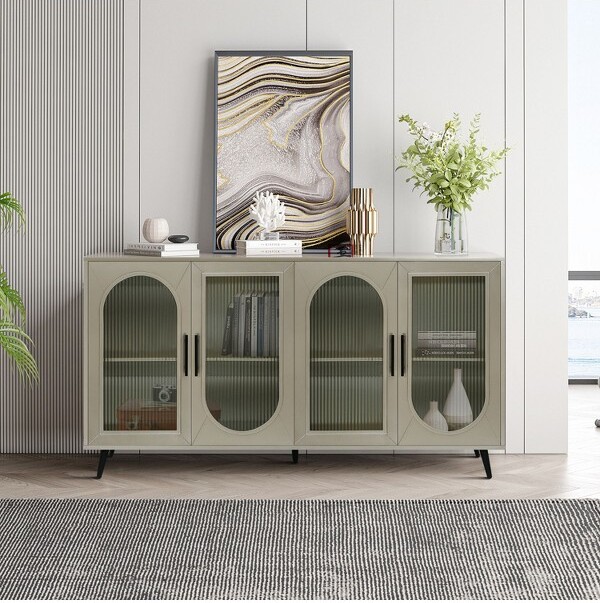 The Misty Moon MultipurposeWoodStandwithStorageCabinet&AdjustableShelves-IdealConsoleforLivingRoom&Bedroom