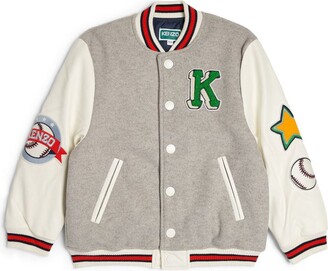 Embroidered Satin Varsity Jacket in White - Kenzo Kids