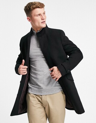 Burton Menswear Burton funnel neck coat in black - ShopStyle Outerwear