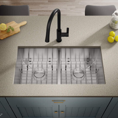 Allora USA 31'' L Undermount Double Bowl Stainless Steel Kitchen Sink