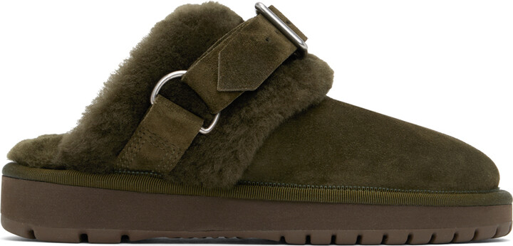 Burberry Green Suede & Shearling Chubby Slippers