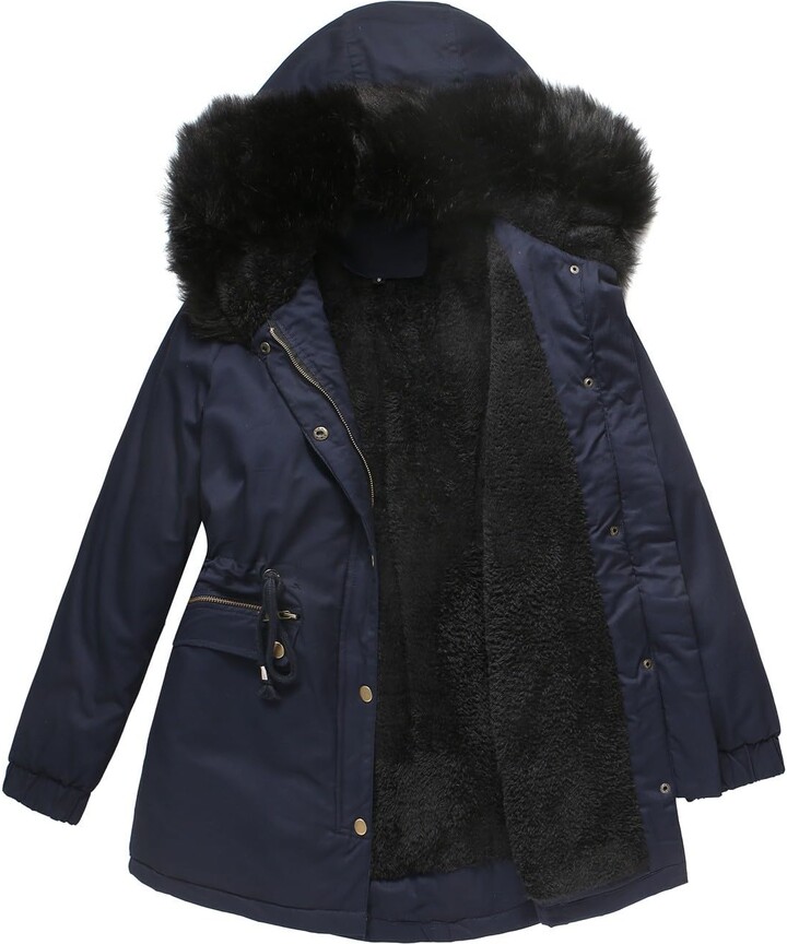 umhouerse Women's Fleece Lined Parka Coat with Furry Hood ShopStyle
