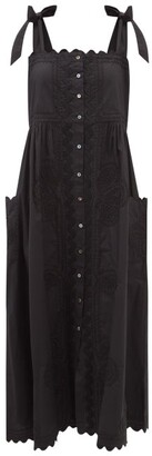 Juliet Dunn Tie-shoulder Rickrack-trimmed Cotton Midi Dress - Black