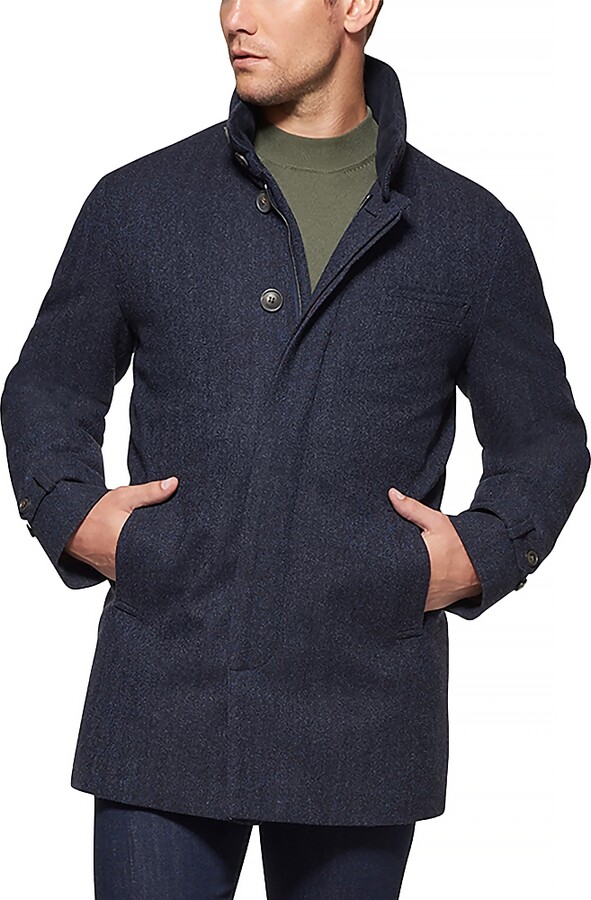 Norwegian Wool Down Filled Wool & Cashmere Herringbone Car Coat