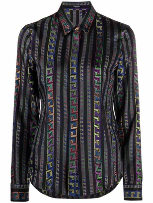 Versace Greca Neon-print silk shirt - ShopStyle Tops