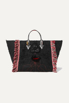 Thumbnail for your product : Christian Louboutin Portugaba Fringed Leather-trimmed Canvas Tote - Black