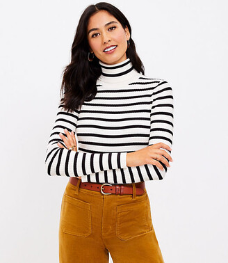 LOFT Petite Stripe Ribbed Turtleneck Sweater