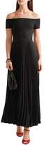 Thumbnail for your product : Alice + Olivia Off-The-Shoulders Paneled Jersey And Chiffon Plisse Midi Dress