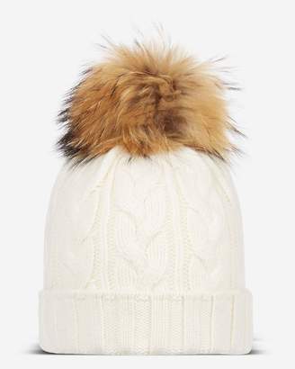 N.Peal Chunky Cable Cashmere Hat With Raccoon Pom
