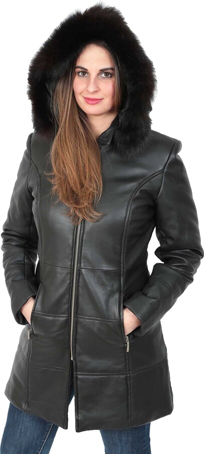 ladies leather parka with hood