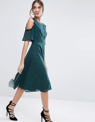 ASOS Cold Shoulder Midi Lace Dress With Rouleau Detail