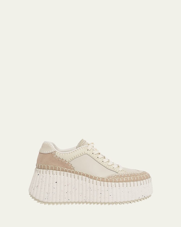 Chloé Nama Platform Speckled Mix Leather Sneakers
